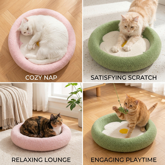 Flower Cat Scratcher Bed – Cozy 2-in-1 Scratching Lounge
